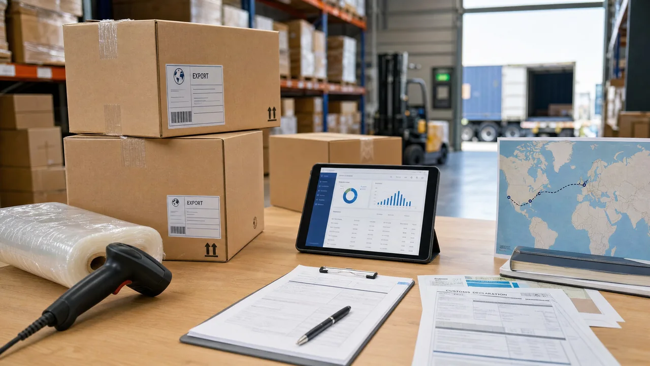 International ecommerce logistics workflow for shipping products from Europe to US customers