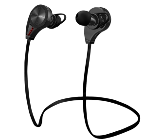 black earphone bluetooth with logo LUAX