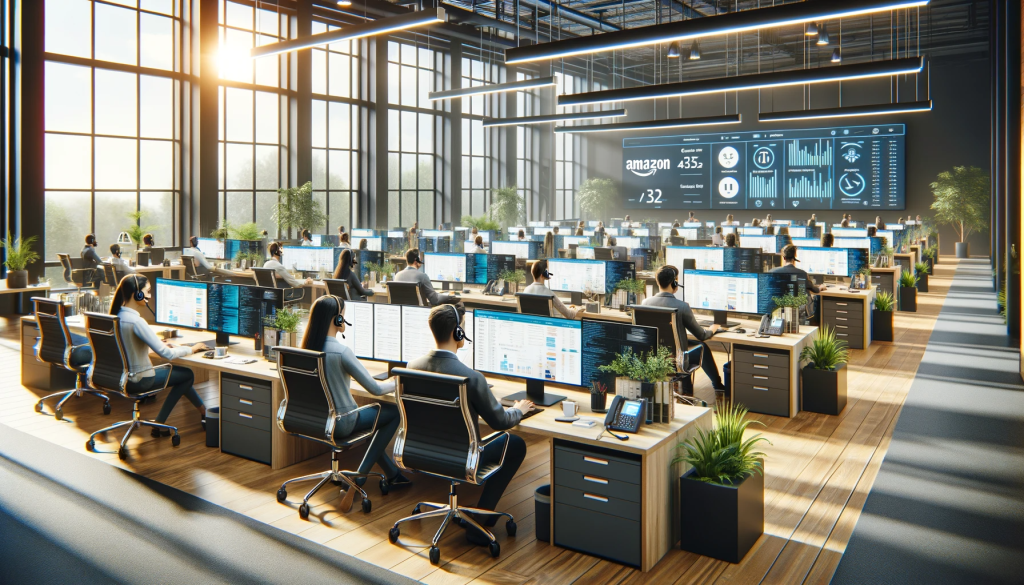 Amazon customer support spacious room filled with desks